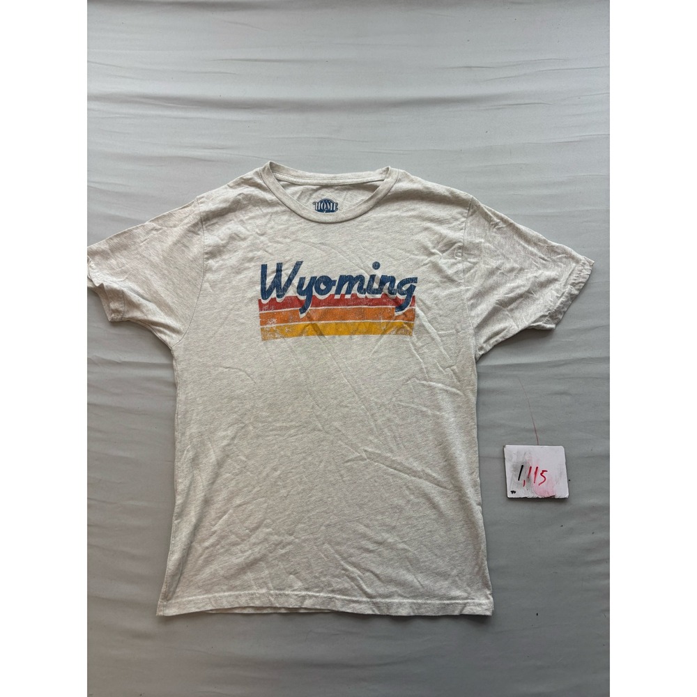 Home Free Wyoming Graphic T-Shirt Mens Small Oatmeal Heather Retro Sunset Tee